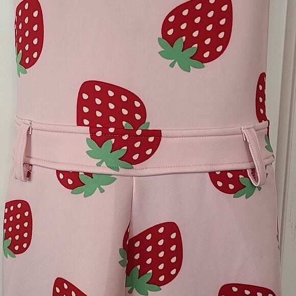 Hot Topic Pink Red Green Novelty Strawberry Print Overalls Shortalls Size M - Picture 5 of 14